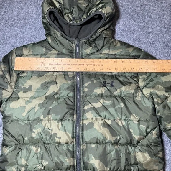 Under Armour Storm Jacket Youth L Green Camo Hooded Puffer Full Zip Reversible - Picture 9 of 12